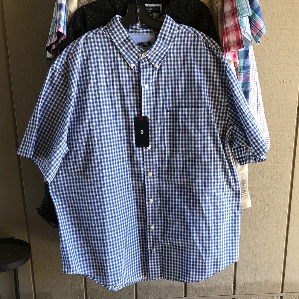 Izod Blue and White Gingham Short-Sleeve Button-Down Shirt